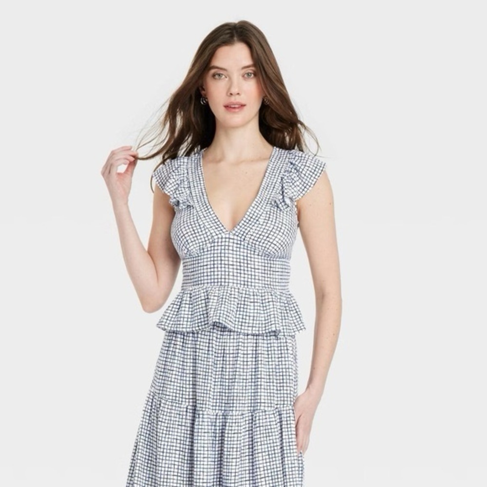 Universal Thread Women’s Blue Gingham Flutter Sleeveless Blouse . Size XXL - Picture 11 of 14